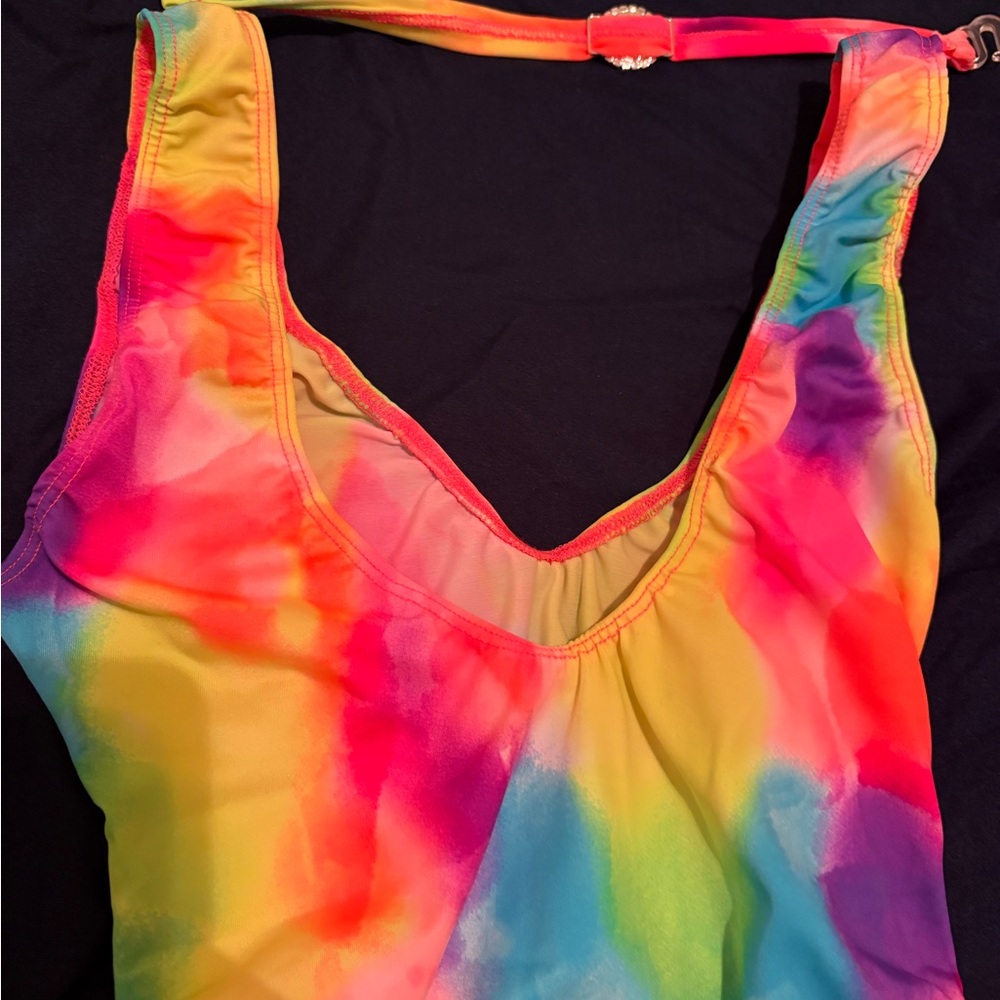 Vibrant Rainbow Tye Dye romper Piece Swimsuit - Picture 5 of 6
